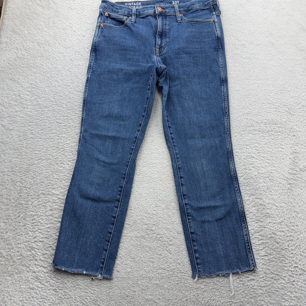 J.Crew Re-Imagined Vintage Slim Straight Jeans Medium Wash Raw Hem 30T 12128